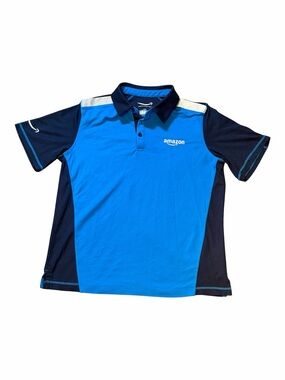 Amazon Men’s Large Active Polo Shirt Short Sleeve Blue Reflective Logo Delivery